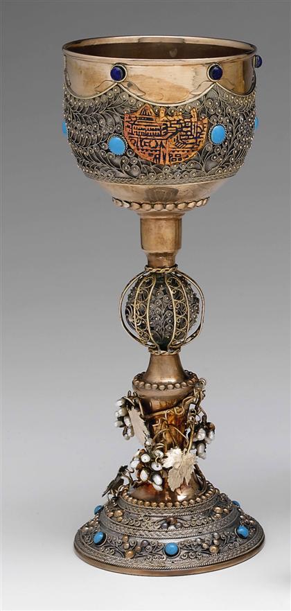 Appraisal: Continental silver wirework seed pearl and 'jewel' mounted Kiddush cup