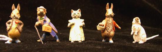 Appraisal: Mini figurines four bronze Beatrix Potter painted characters including Benjamin