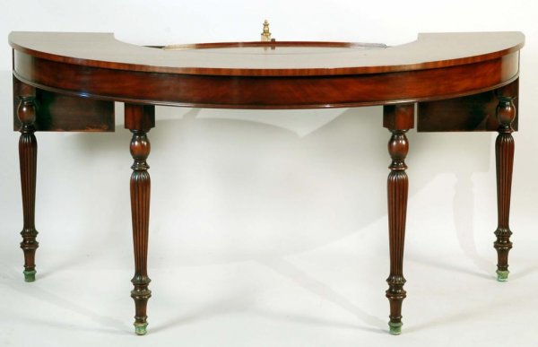 Appraisal: Demilune mahogany mixed woods and brass fitted English baccarat game