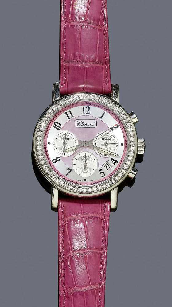 Appraisal: DIAMOND LADY'S WRISTWATCH CHRONO CHOPARD ELTON JOHN Steel and white