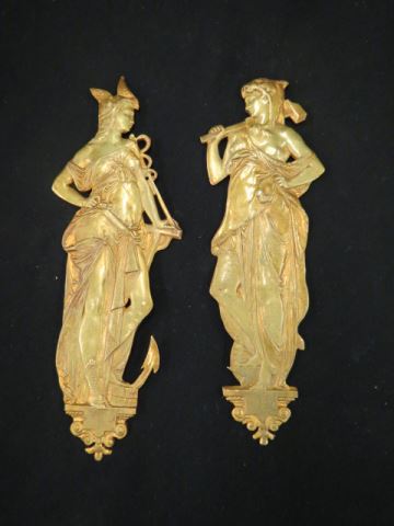 Appraisal: Pair of Figural Brass Plaques of Women classical industrial style