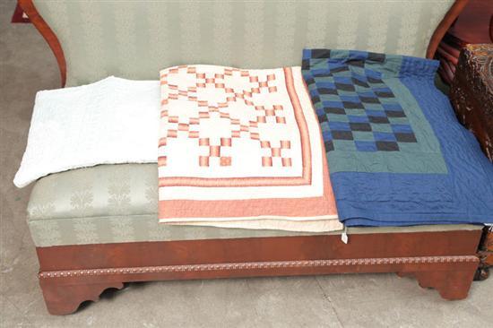 Appraisal: THREE CHILD'S QUILTS One Amish in blue black and green