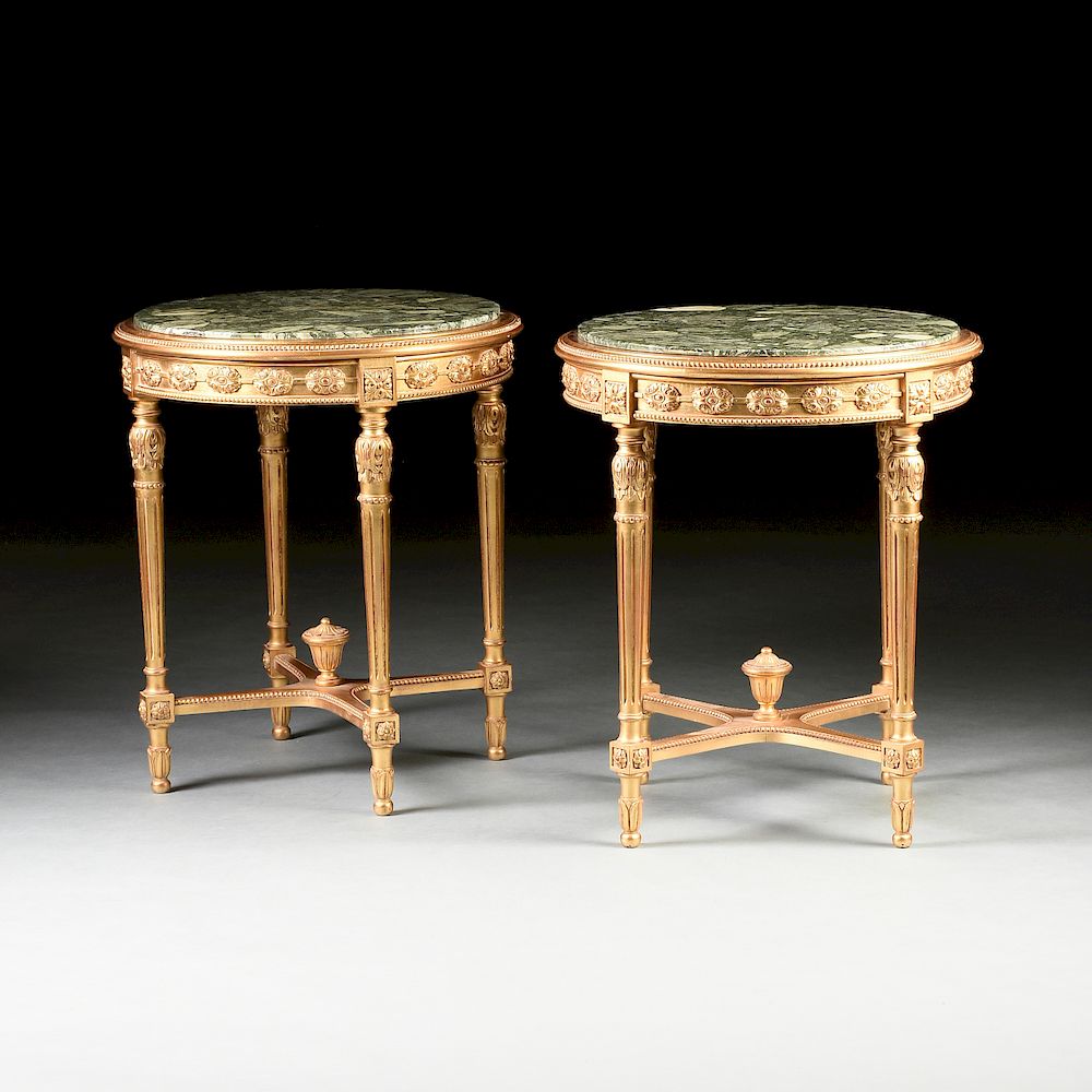 Appraisal: A PAIR OF LOUIS XVI STYLE MARBLE TOPPED AND PARCEL