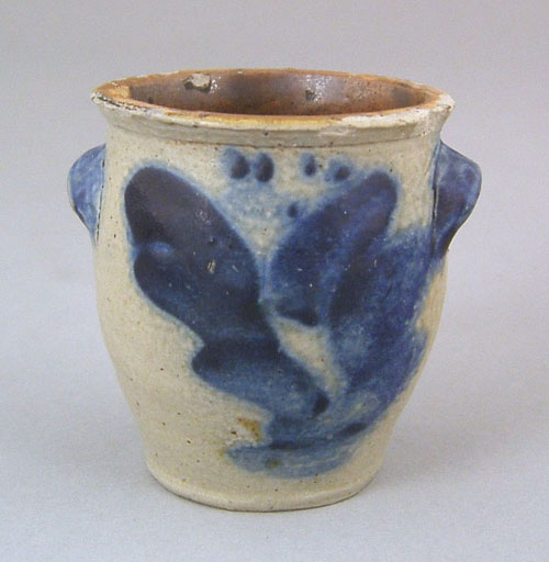 Appraisal: Miniature stoneware crock th c with cobalt floral decoration h