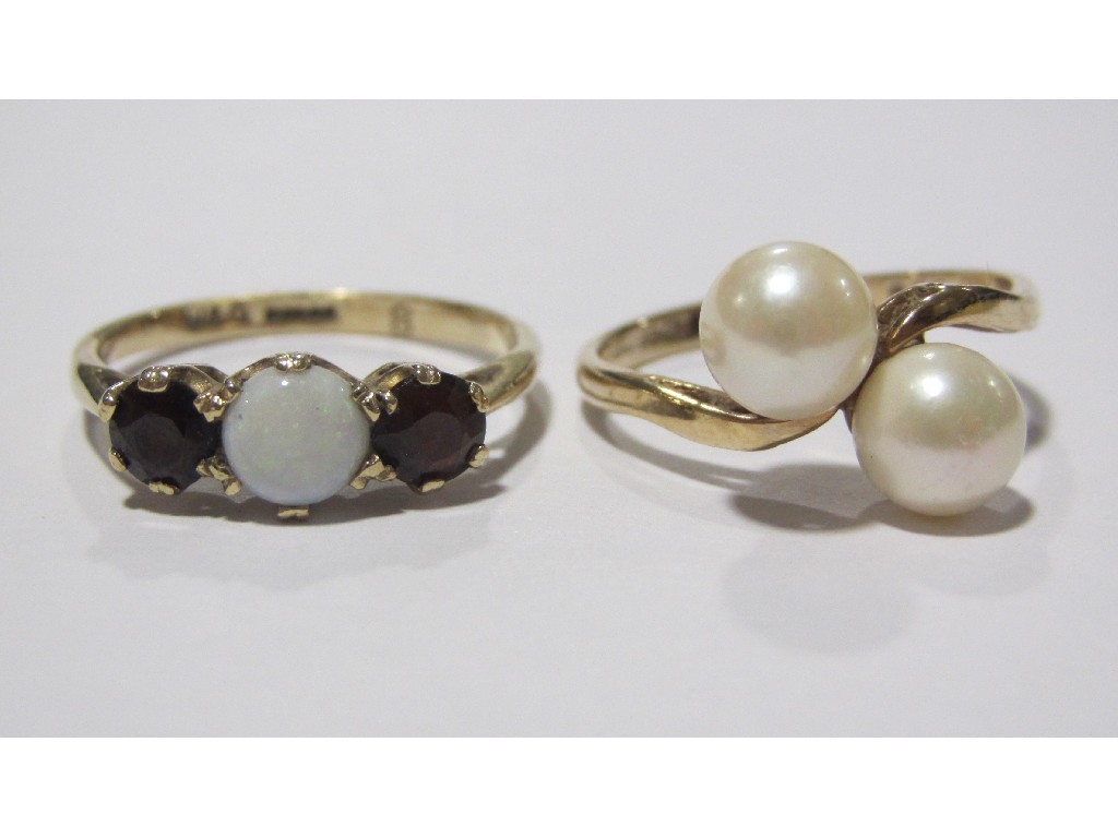 Appraisal: Lot comprising a ct gold pearl two stone twist ring