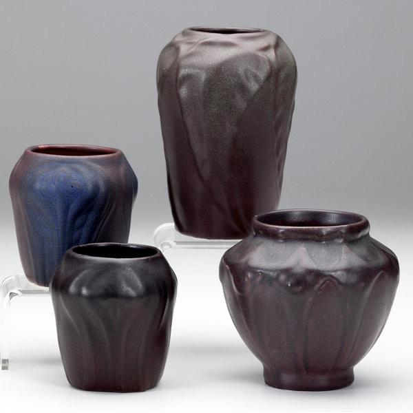 Appraisal: VAN BRIGGLE Four vases in Persian Rose glaze - s