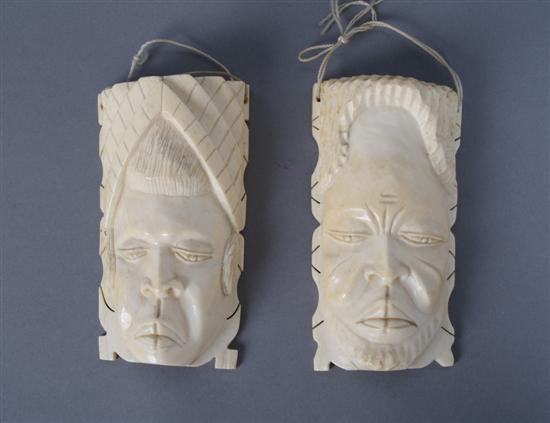 Appraisal: A Pair of African Ivory Masks Height inches