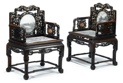 Appraisal: Good pair of Chinese marble and soapstone insert mo The