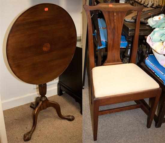 Appraisal: Federal style patera inlaid mahogany tilt-top tea table and similar