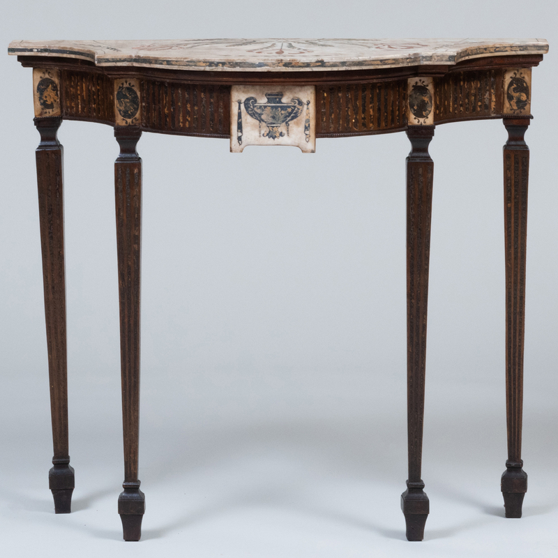 Appraisal: George III Style Painted and Inlaid Demilune Console Table with