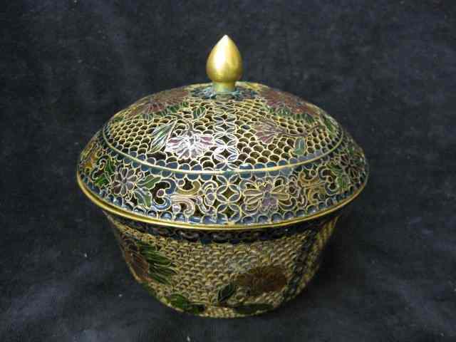 Appraisal: Chinese Plique-a-jour Cloisonne Covered Jar fancy openwork '' excellent