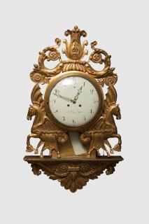 Appraisal: Swedish Carved Giltwood Wall Clock SWEDISH CARVED GILTWOOD WALLCLOCK clockface