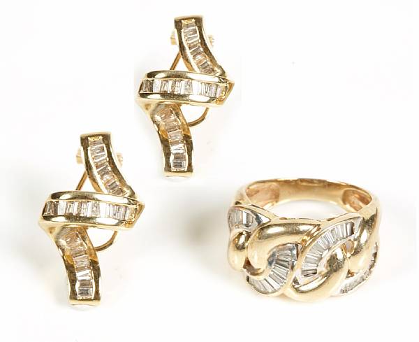 Appraisal: A diamond and k gold ring with a pair of