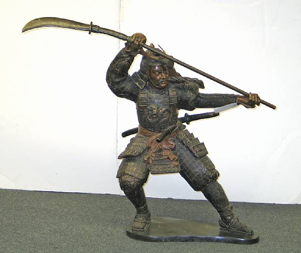 Appraisal: A large patinated bronze figure of a samurai The warrior