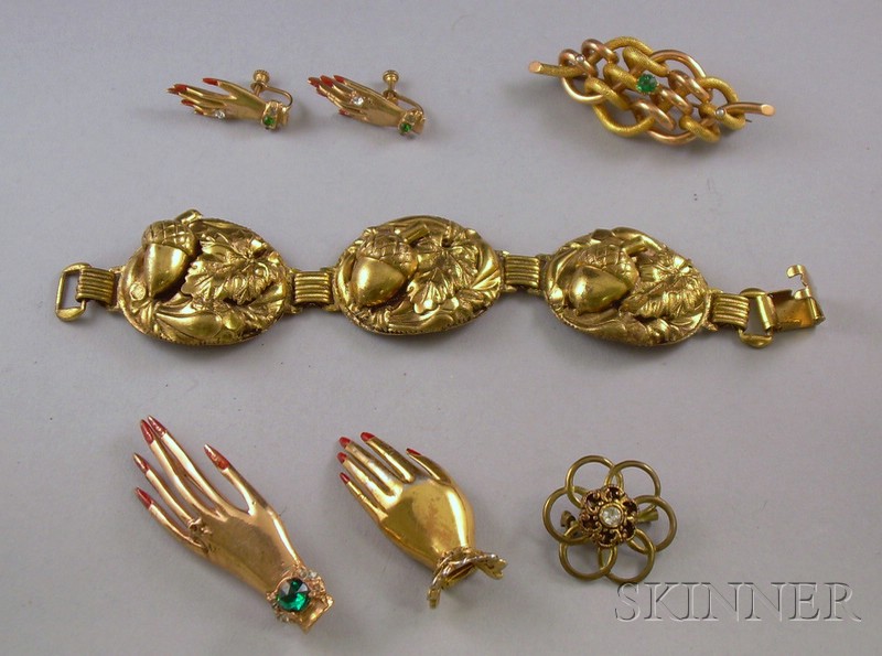 Appraisal: Small Group of Costume Jewelry including two gem-set hand-form brooches