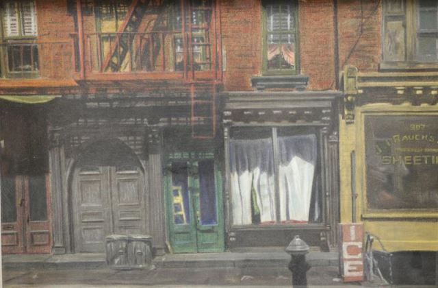 Appraisal: Unsigned Pastel on Paper City Street Scene From a Mt