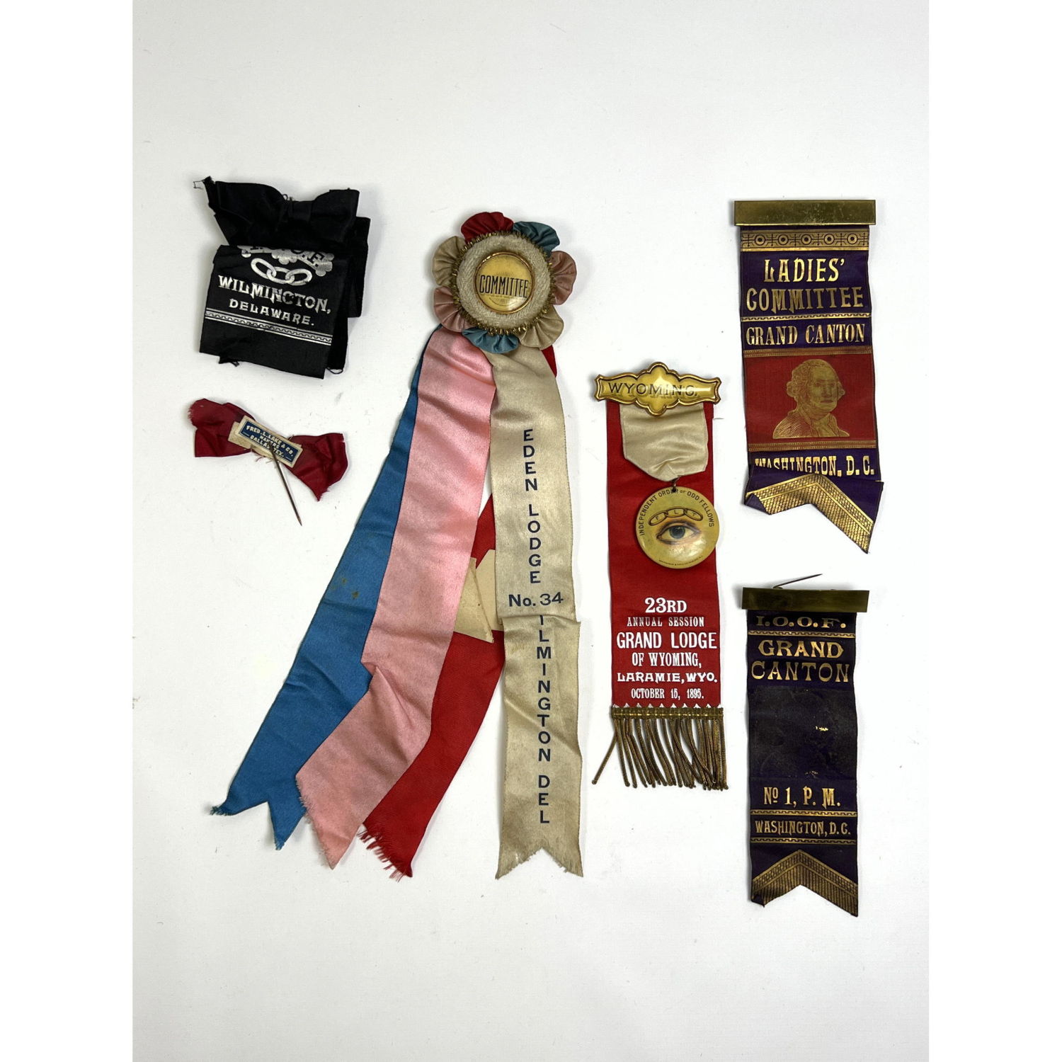 Appraisal: Lot Odd Fellows lodge badge and ribbons Washington DC from