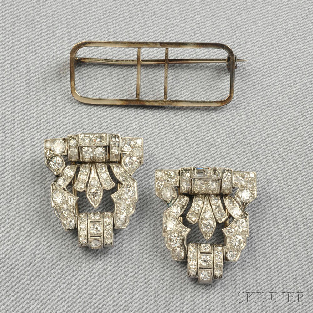 Appraisal: Art Deco Platinum and Diamond Dress Clips each set with