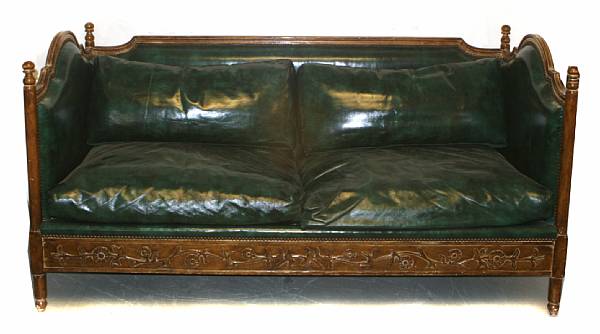 Appraisal: A Louis XVI style leather upholstered canape height in width