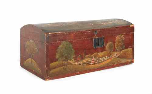 Appraisal: New England painted pine dome lid box th c with