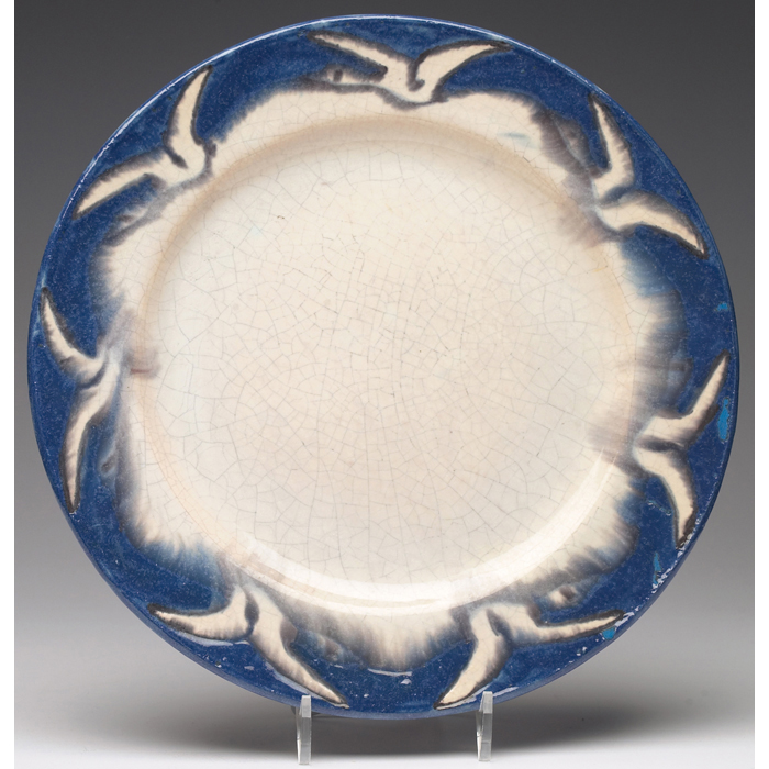 Appraisal: Unusul Pewabic plate geese in flight blue white and black