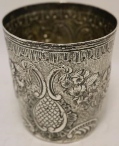 Appraisal: FRENCH TH C SILVER CHASED REPOUSSE BEAKERDECORATED WITH SUNFLOWERS AND