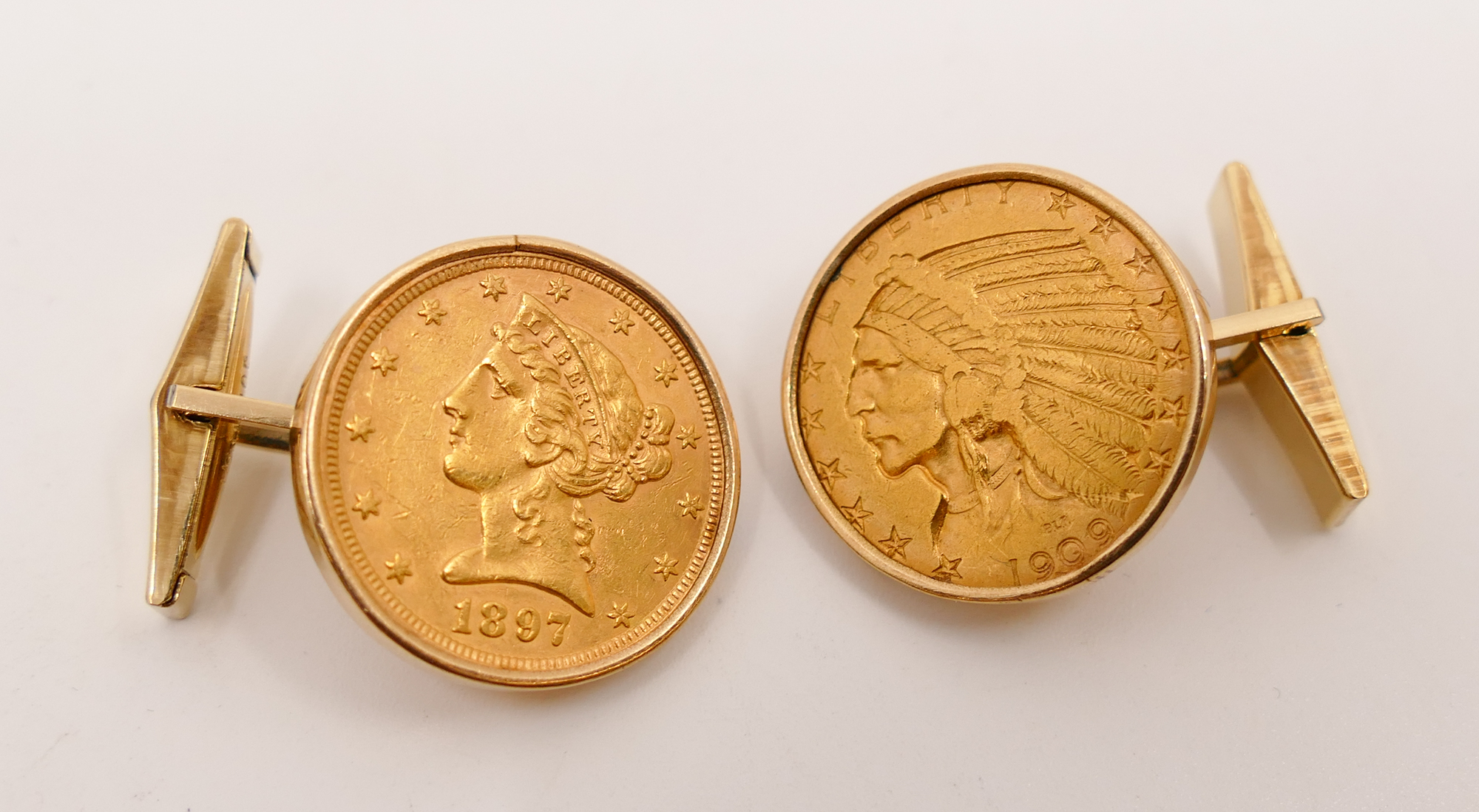 Appraisal: US Five Dollar Gold Coin Cufflinks K gold fill bezel