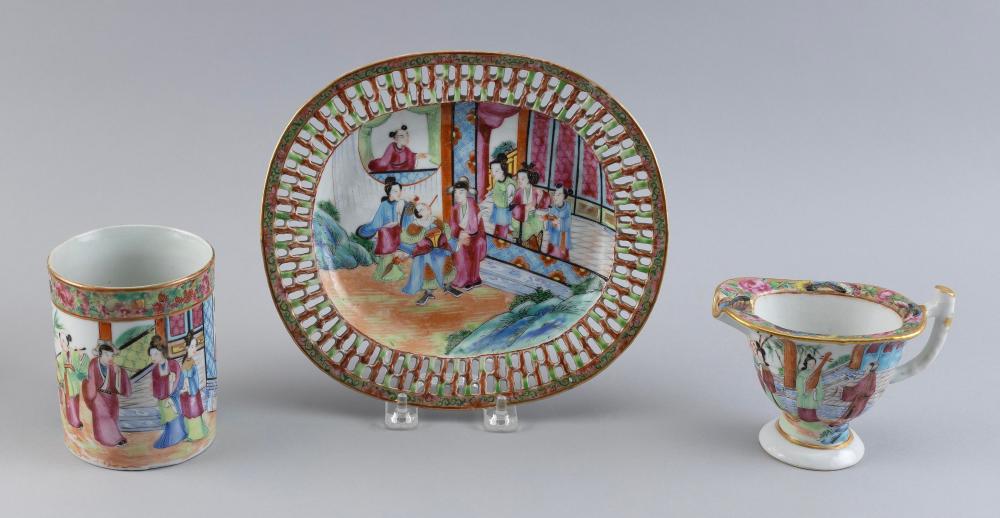 Appraisal: THREE CHINESE EXPORT ROSE CANTON PORCELAIN TABLEWARES TH CENTURYTHREE CHINESE