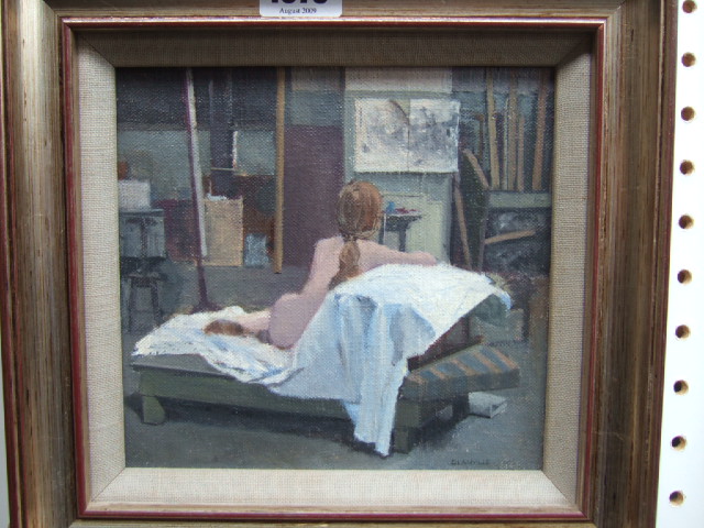 Appraisal: Christopher Glanville th century Studio scene with nude oil on