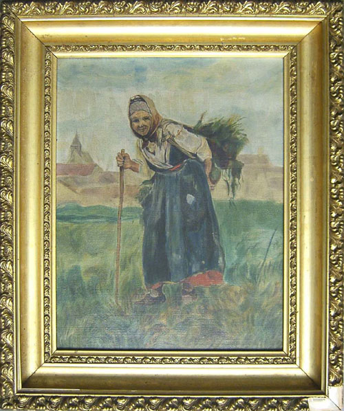 Appraisal: Oil on canvas portrait of a peasant woman late th