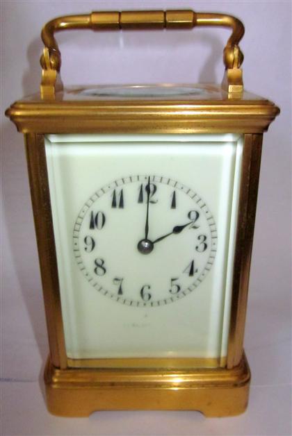 Appraisal: French brass and glass traveling clock th century