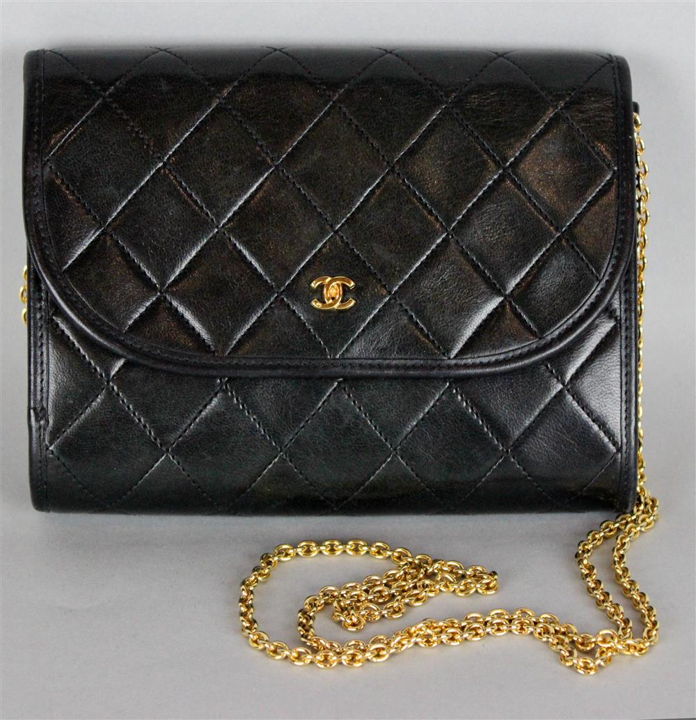 Appraisal: CHANEL BLACK QUILTED LEATHER COCKTAIL BAG of rectangular form with