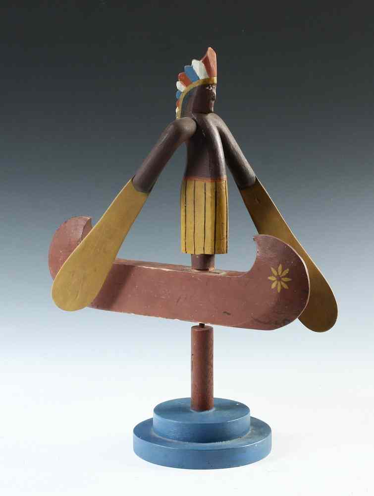 Appraisal: FOLK ART WHIRLIGIG - Circa Indian in Canoe Carved Painted