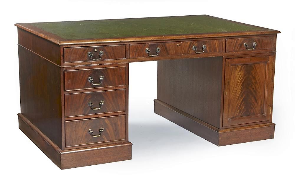 Appraisal: th c English mahogany partner's desk th c English mahogany