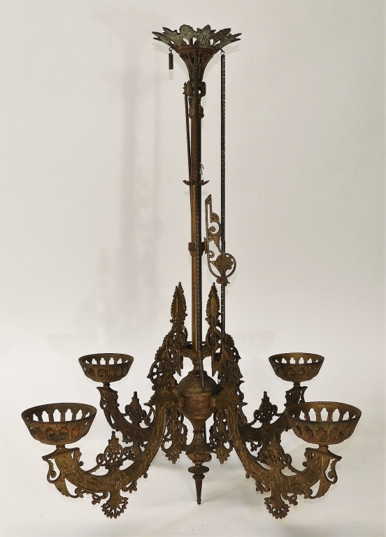 Appraisal: VICTORIAN FOUR ARM CAST IRON OIL LAMP CHANDELIER United States