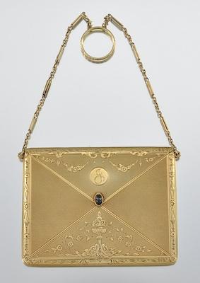 Appraisal: A K Gold Purse with Sapphire Cabochon ca th Century