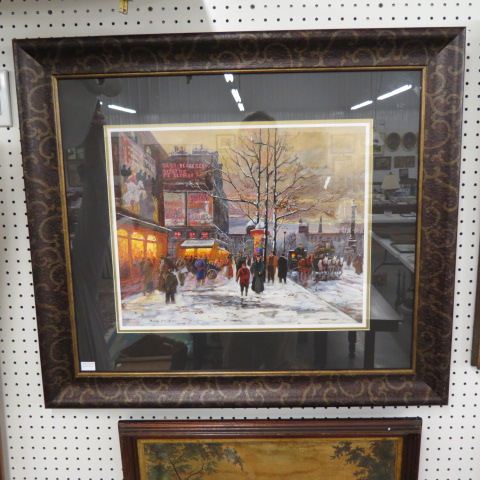 Appraisal: Andre D'Avignon lithograph winter French street scene image area x