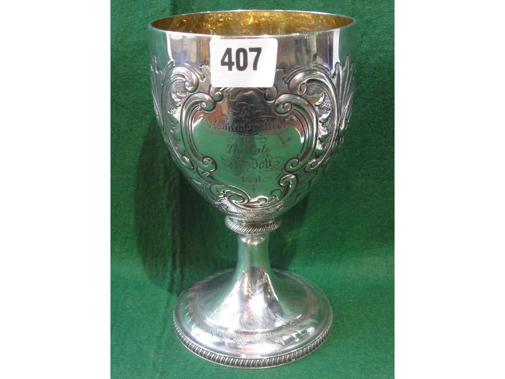 Appraisal: A large silver gilt lined late George III chalice with