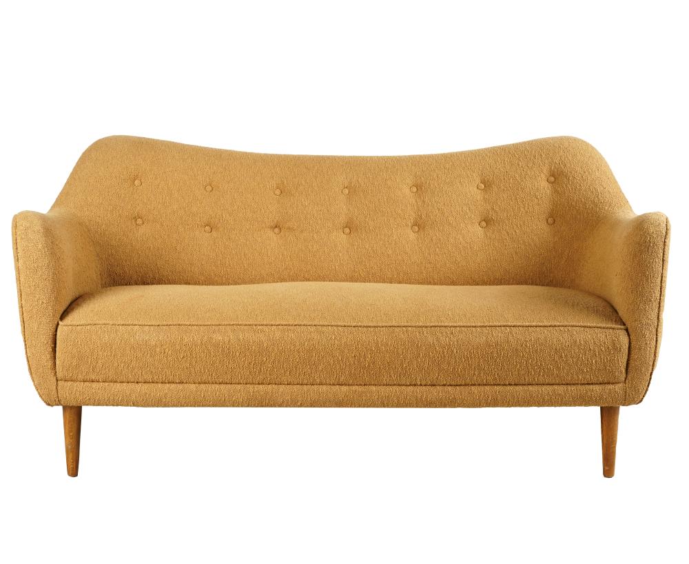 Appraisal: FINN JUHL SOFABovirke Denmark circa tan boucle wool and beech