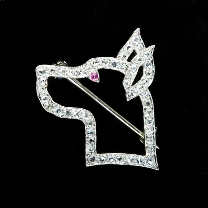 Appraisal: ROSE-CUT DIAMOND AND WHITE GOLD PIN IN THE FORM OF