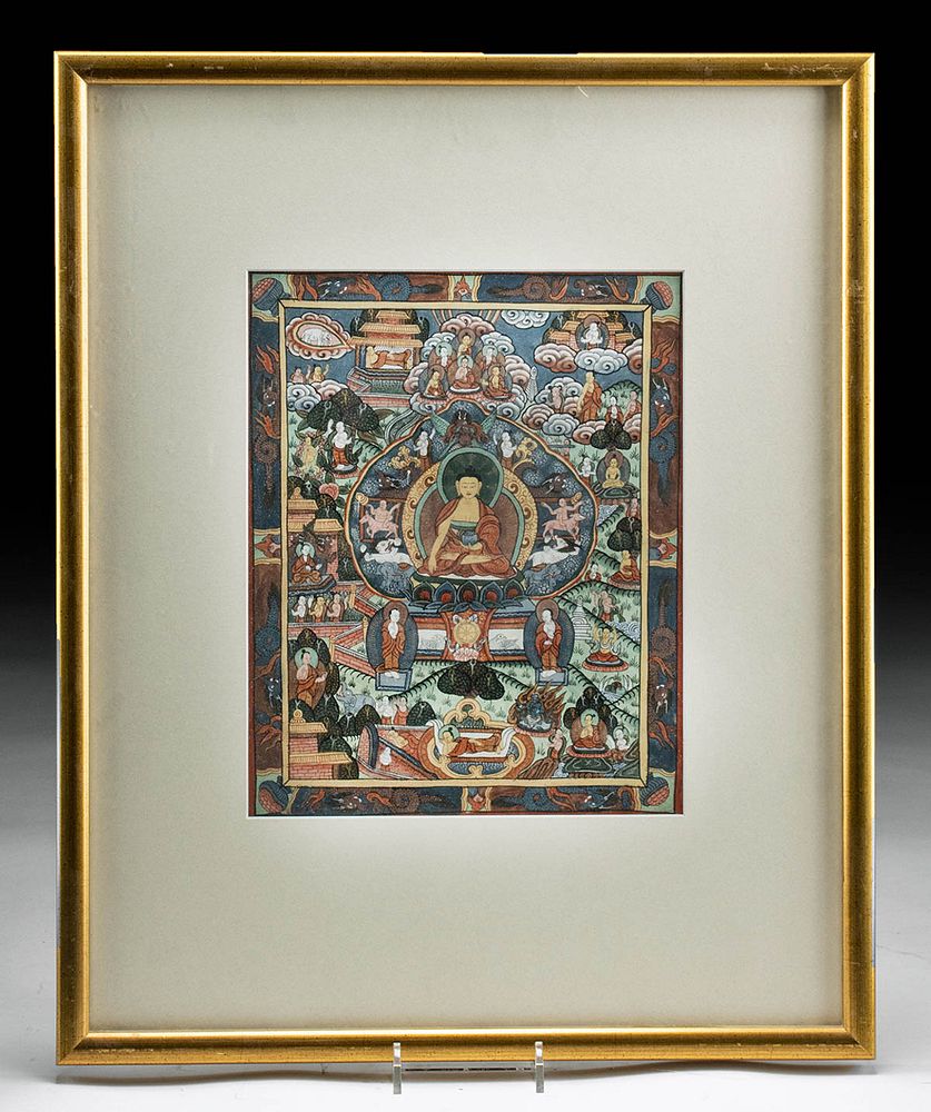 Appraisal: Early th C Tibetan Thangka - Life of Buddha Central