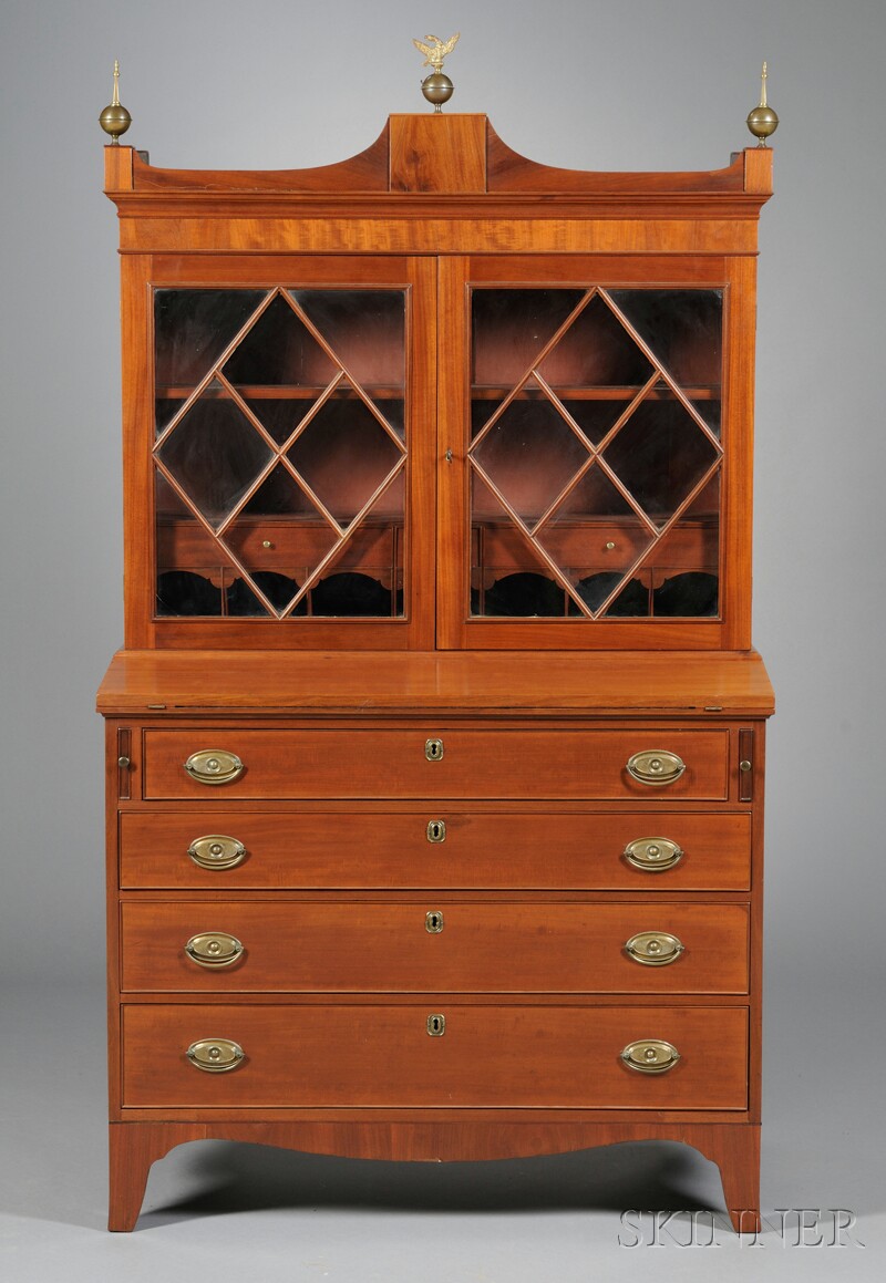 Appraisal: Federal Mahogany Veneer Glazed Desk Bookcase probably Massachusetts c the