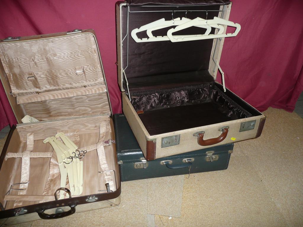 Appraisal: Two cream and brown vintage dress suit suitcases complete with