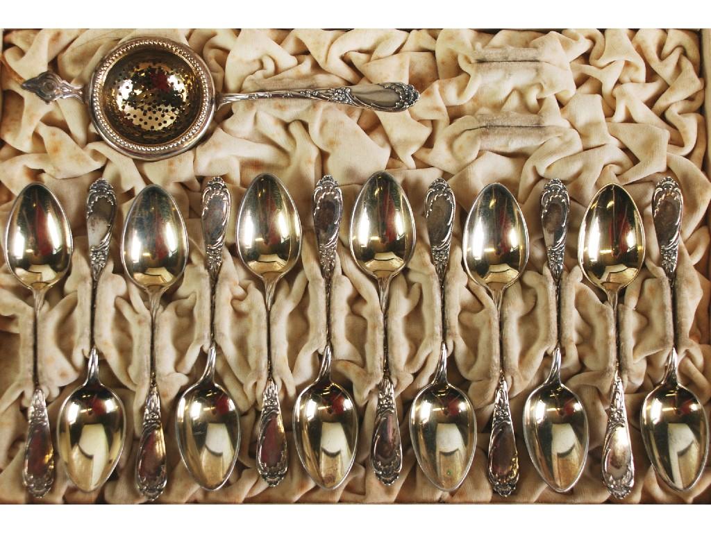 Appraisal: CASED STANDARD SET OF SILVER COLOURED METAL TEASPOONS AND MATCHING