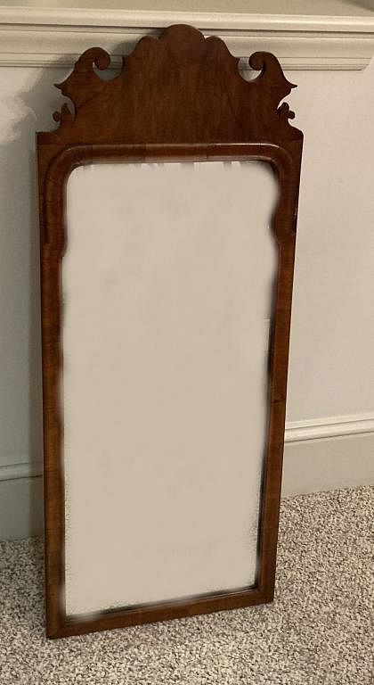 Appraisal: Queen Anne Walnut Mirror high wide Veneer splitting repair to