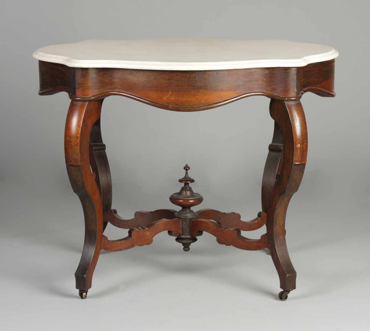 Appraisal: Rosewood Turtle-top Marble Table Original finish Ht '' W ''