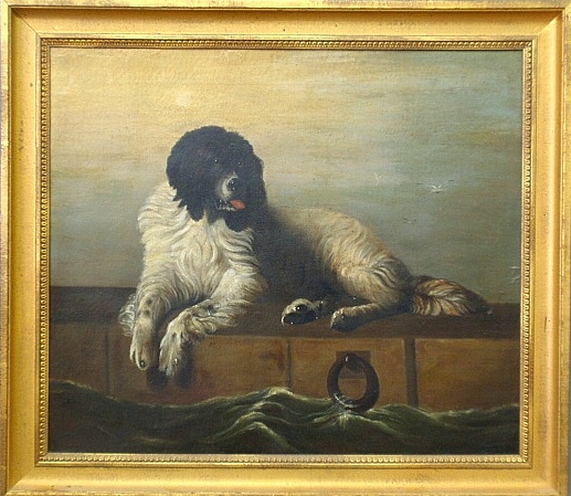 Appraisal: - Oil on canvas painting of a dog on a