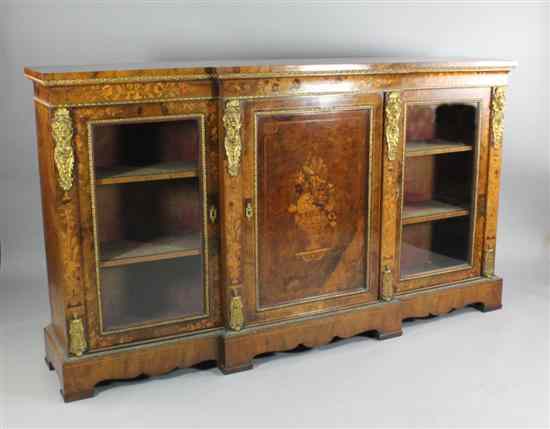 Appraisal: A Victorian inlaid walnut breakfront credenza on bracket feet ft