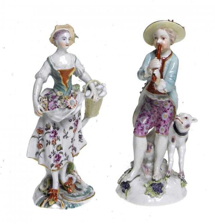 Appraisal: TWO DERBY FIGURES of a Dancing Shepherd and a Lady