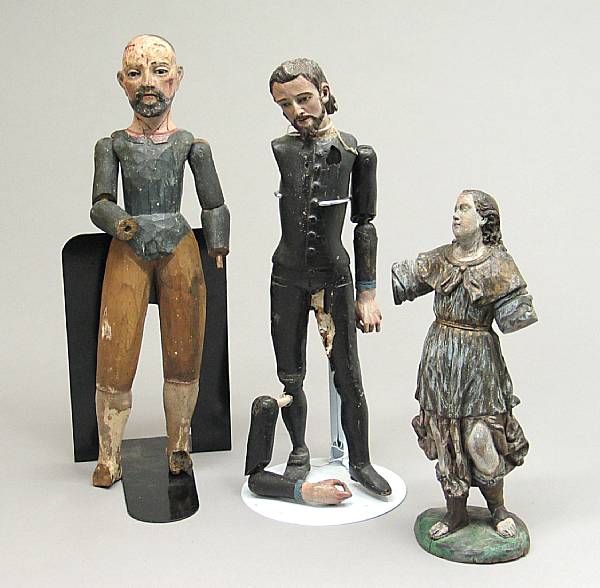 Appraisal: Three Continental carved and polychrome religious figures th th century